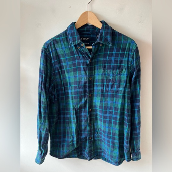 Chaps Casual Blue & Green Plaid Cotton Button Up Shirt M - Picture 4 of 8
